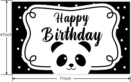 Miniatura 2 de Cartel de feliz cumpleaños de panda lindo telón de fondo blanco y negro de animales de oso zoológico, decoración para Wild One Niñas Niños Safari