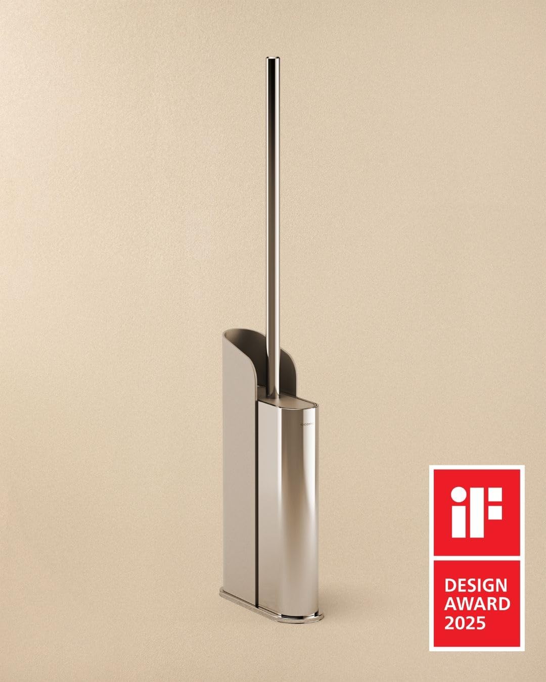 COSMIC Flat Escobilla de Baño de Silicona de Diseño Flexible y Ultrafino. Escobillero de Suelo o Pared para WC. Portaescobillas de Color Cromo.