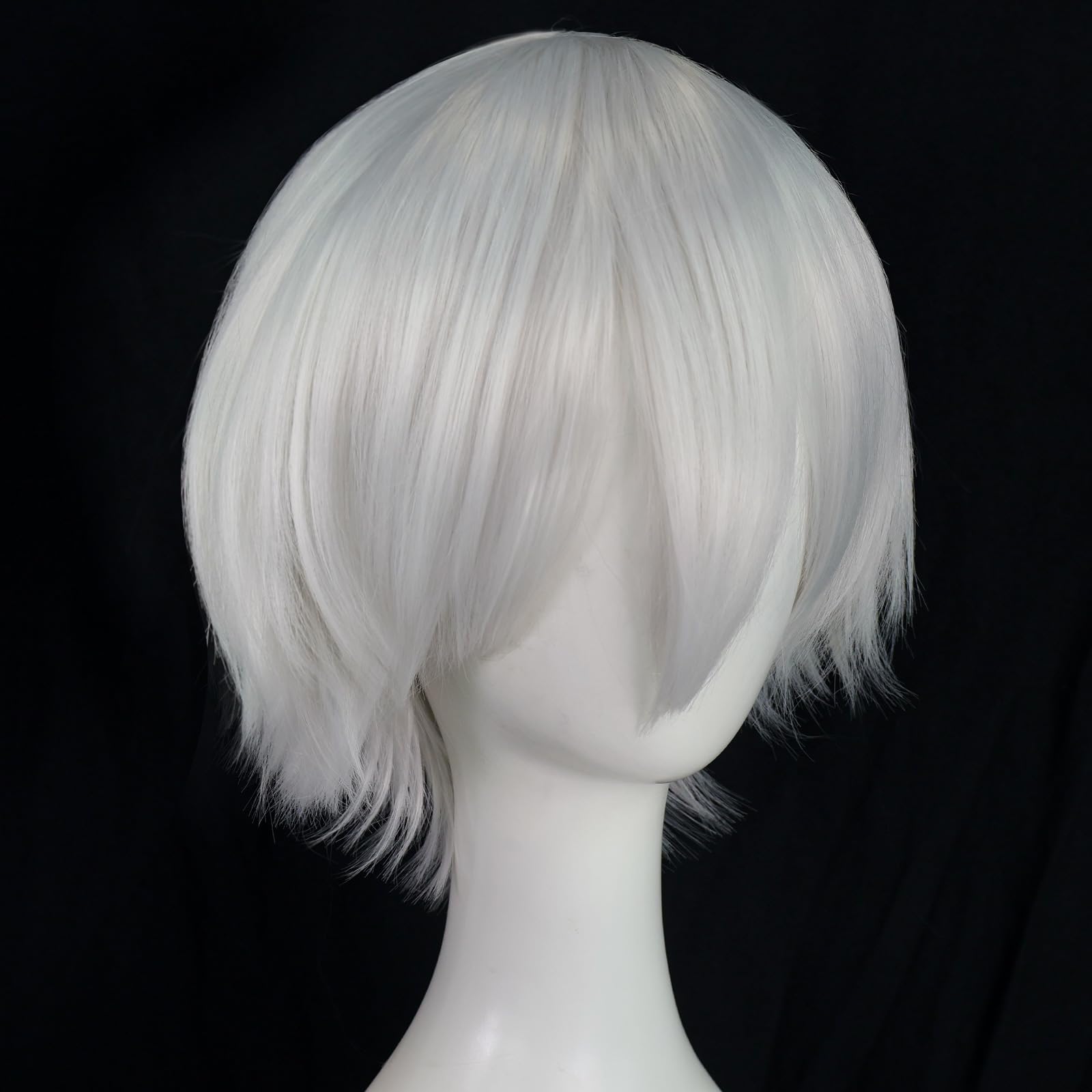 BEKIDER+1 Hair Cap Short White Wig for Men White Wavy Wig with Bangs for Halloween Christmas Event Costume Party - Image 2