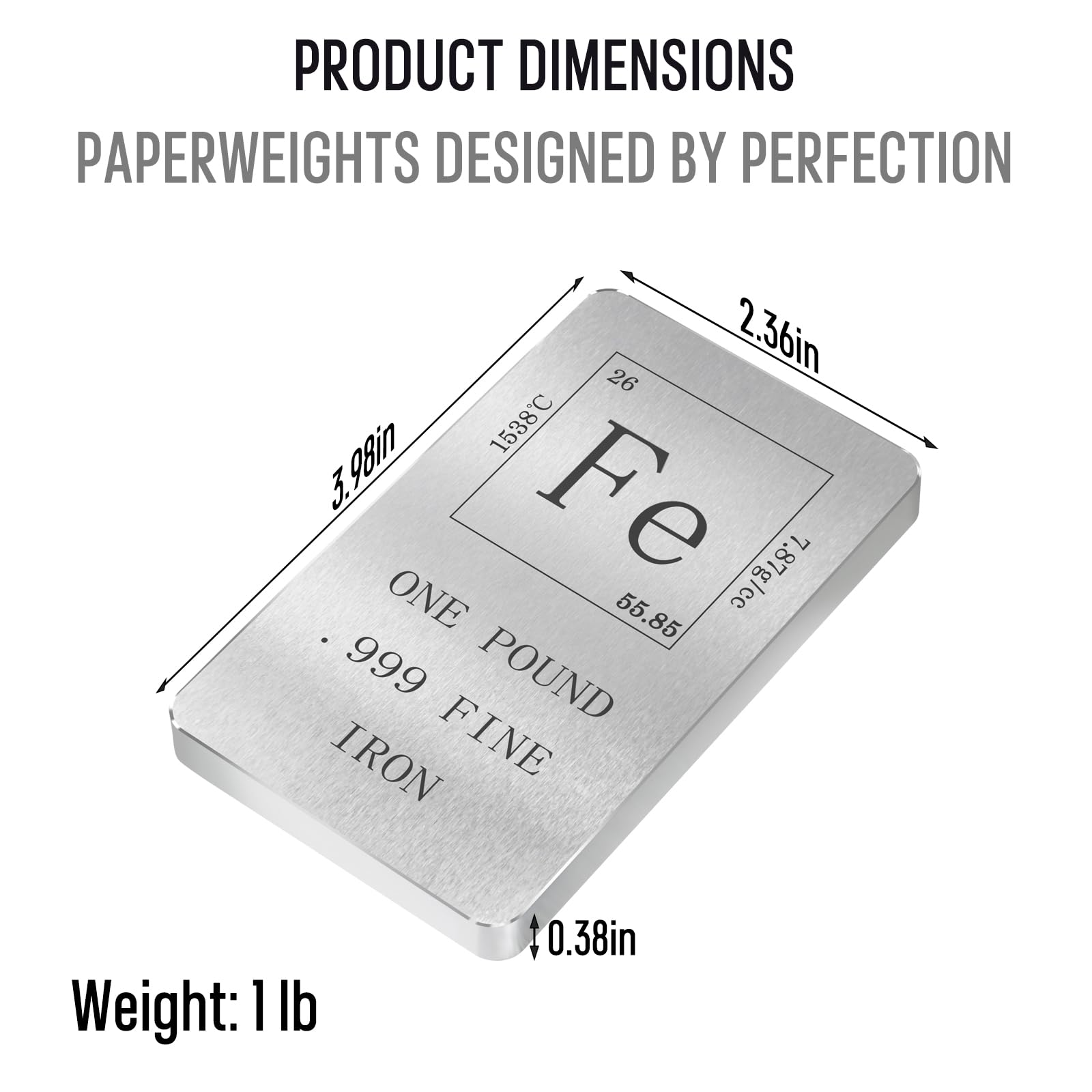 Periodensystem aus Eisen, 0,5 kg, 999 feiner Eisenbarren, 10 x 5 x 0,9 cm, gebürstetes Metall-Finish, Briefbeschwerer (Eisen)