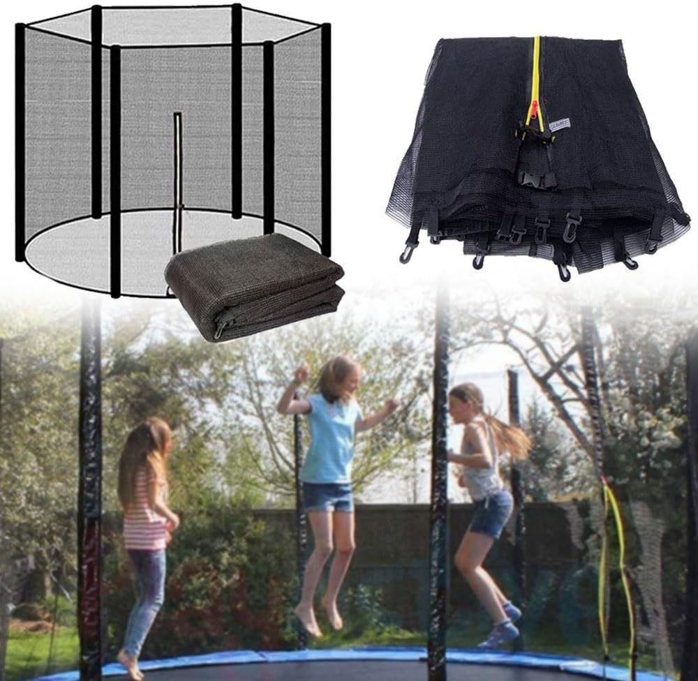 Round Trampoline Enclosure Net, 6ft 8ft 10ft 12ft 13ft 14ft 16ft Trampoline Safety Net, Weather Resistant Replacement Enclosure Net with Double Headed Zipper, Hooks, Net Only