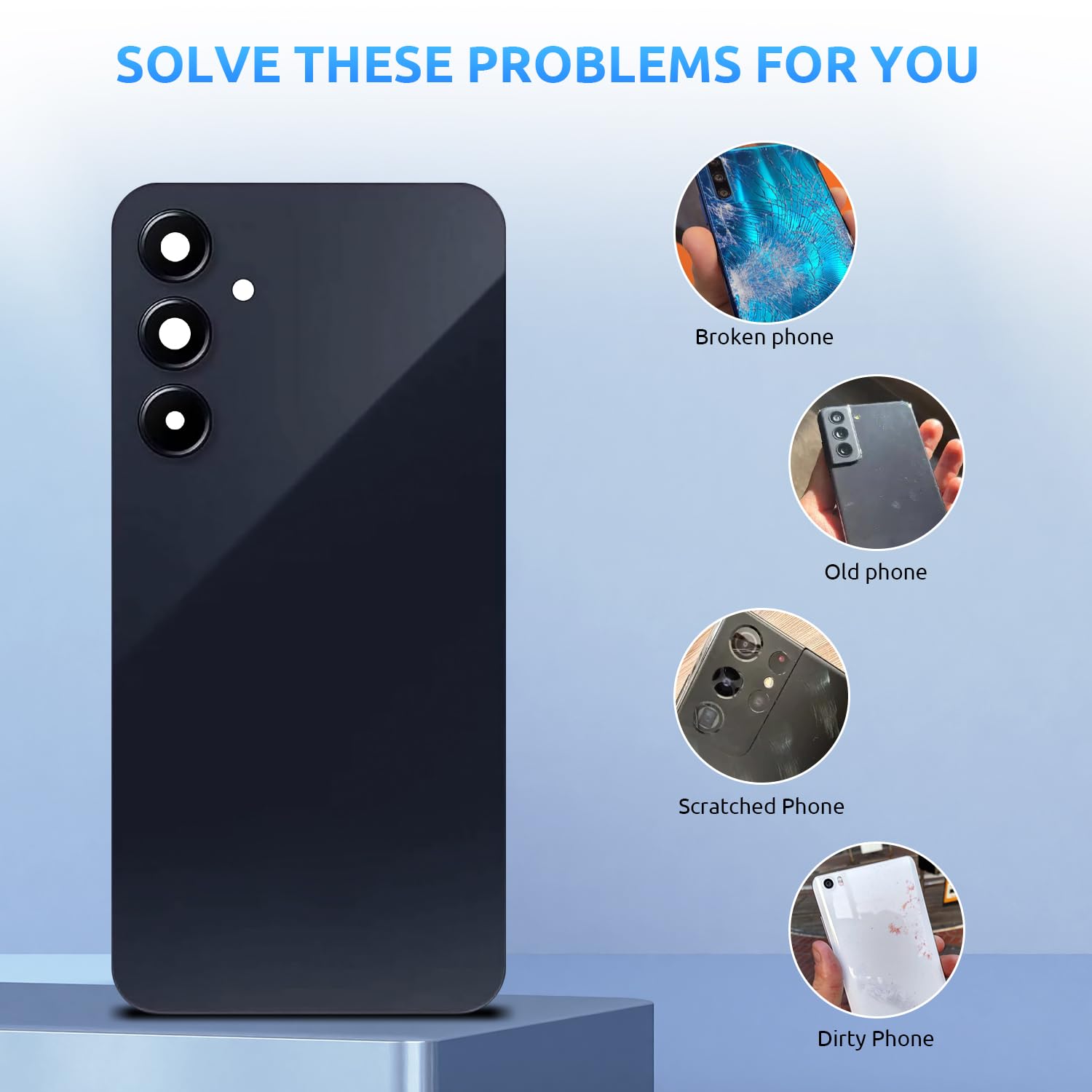 Akkudeckel für Samsung Galaxy A55 SM-A556 Schwarz | Backcover Original Qualität Rückseite Akkudeckel Rückseite Glas Back Glass Backcover Glas mit Kameraglas Reparatur Set.