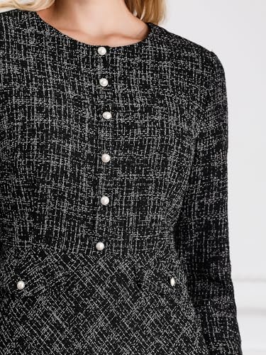 Women's Tweed Dress Long Sleeve Crew Neck Vintage Work Office Flare A-Line Dresses4