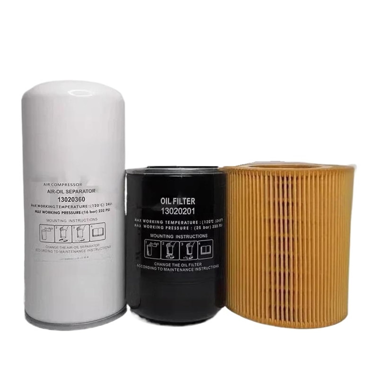 SJJBVPYX 13020360 + 13020201 + 13020102 Oil Separator Filter Kit For 11/15kW Air Compressor