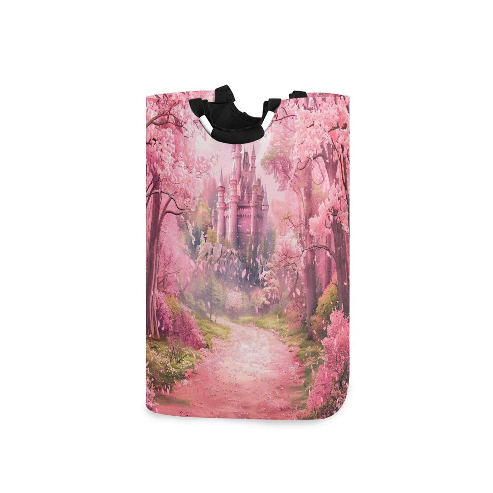 Jihqo Laundry Hamper Basket Fairyland Castle Collapsible Nursery Storage Bin Waterproof Clothing Baskets for Home Bedroom Bathroom Washing Room