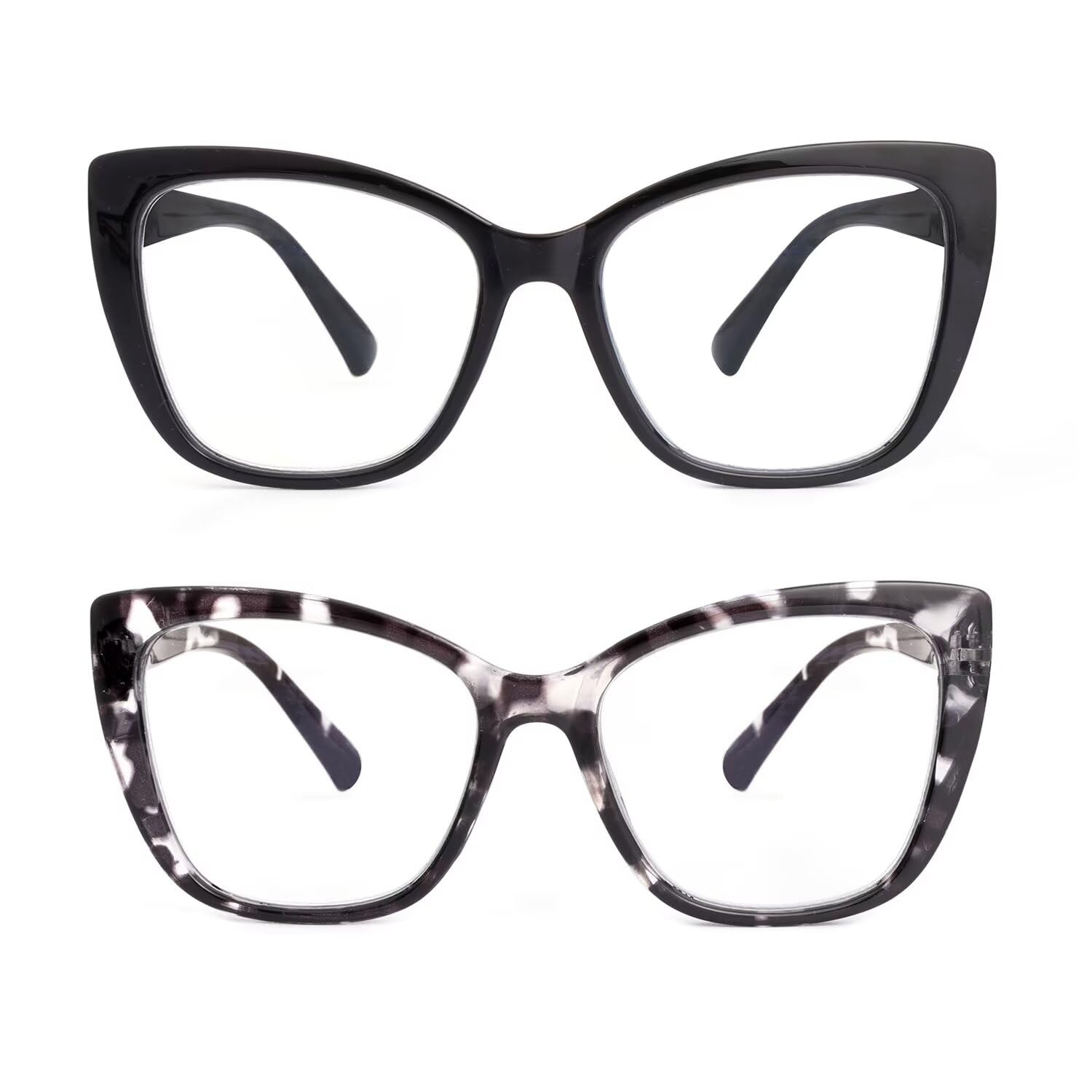 SKYWAY 2er-Pack Übergröße Lesebrille Damen, Groß Mode Quadratische Cat Eye Computerbrille Blaulichtfilter Brille mit Sehstärke