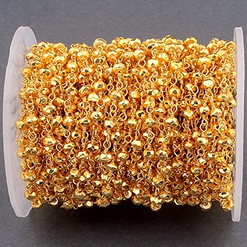 Chaîne de chapelet pyrite dorée 3mm LKBEADS en fil enroulé plaqué or 24k