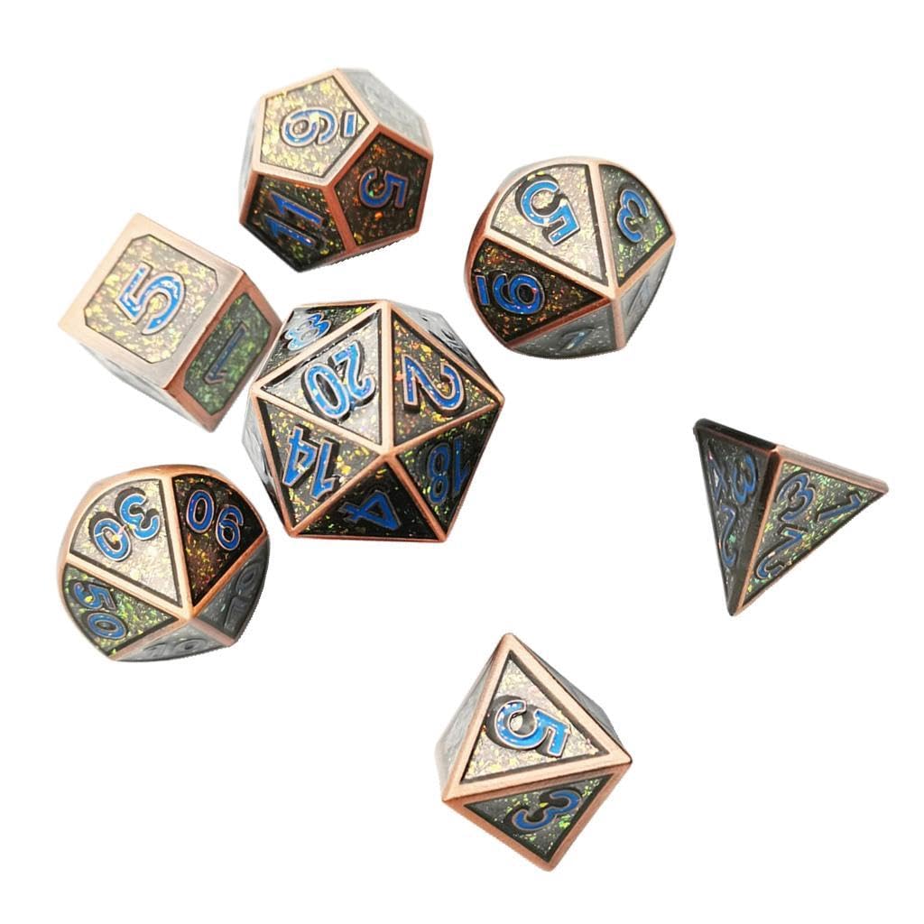 TISHITA 7 Piezas Dados Poliédricos Metálicos Juego de Dados Multi Caras Aleación para Juegos de Estrategia Y Educación Usados en Juegos de rol Entretenimiento, Estilo 5