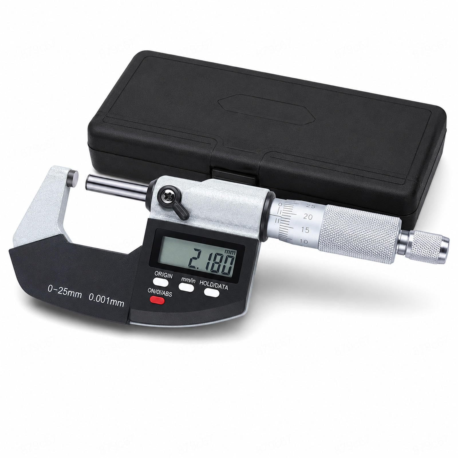 Mikrometr Cyfrowy Zewnętrzny 0-25/25-50 mm 0,001 mm,25-50mm | Odczyt LCD i skala grawerowana do pomiaru zewnętrznego i grubości, z powierzchniami węglikowymi i etui.,25-50mm