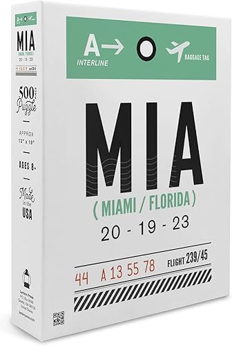 Miami Florida MIA Luggage Tag 19x27 inches Premium 500 Piece Jigsaw Puzzle for Adults and Family Made in USA