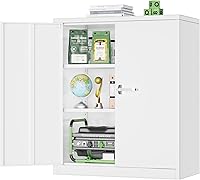 Vista 18 de Greenvelly Armario de almacenamiento de metal con puertas de bloqueo, gabinete de almacenamiento con cerradura de 72 pulgadas gris oscuro