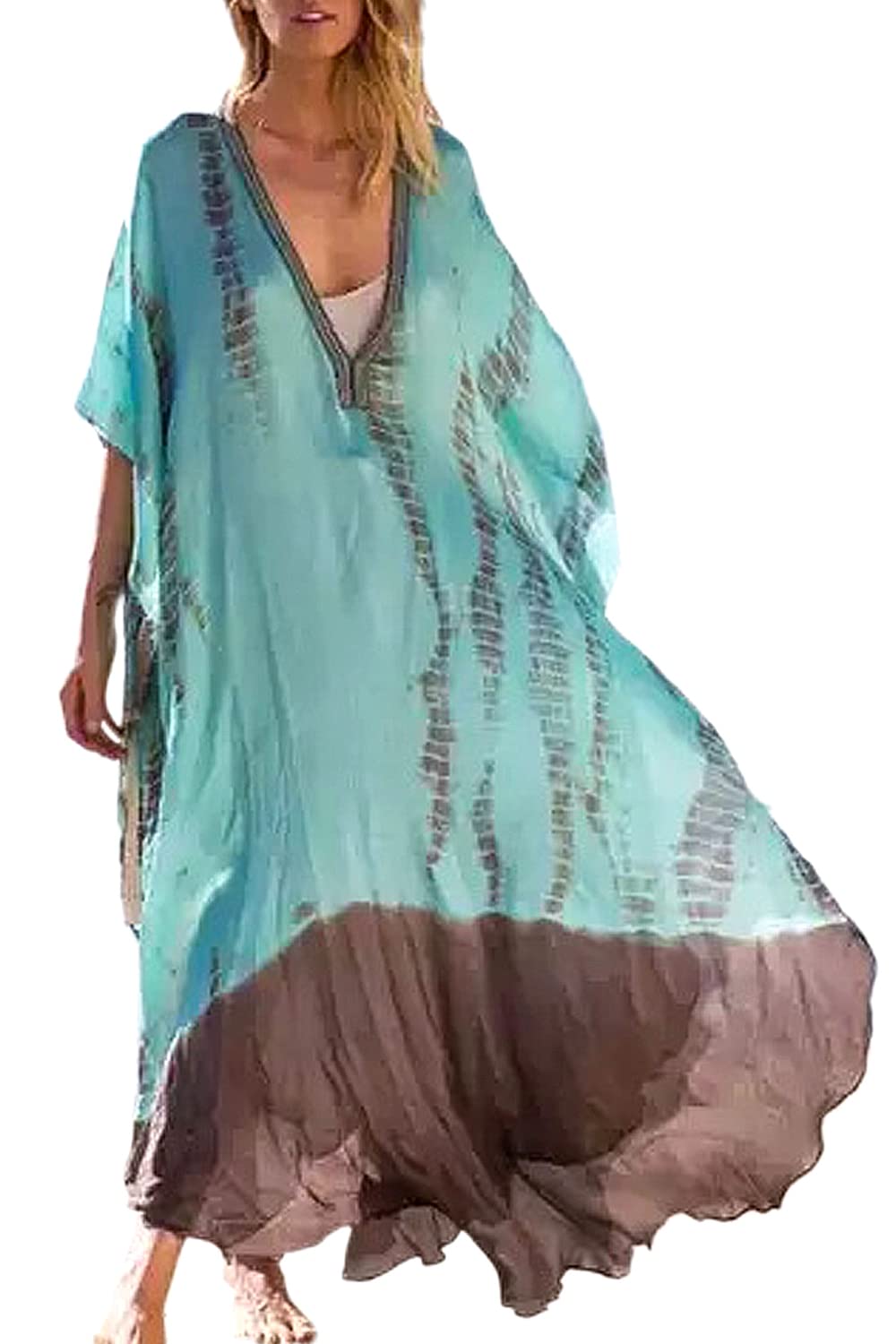 NLAND Vestido De Playa De Las Mujeres Kaftan Largo Bikini Cover Up Vestido De Playa De Gasa Suelta