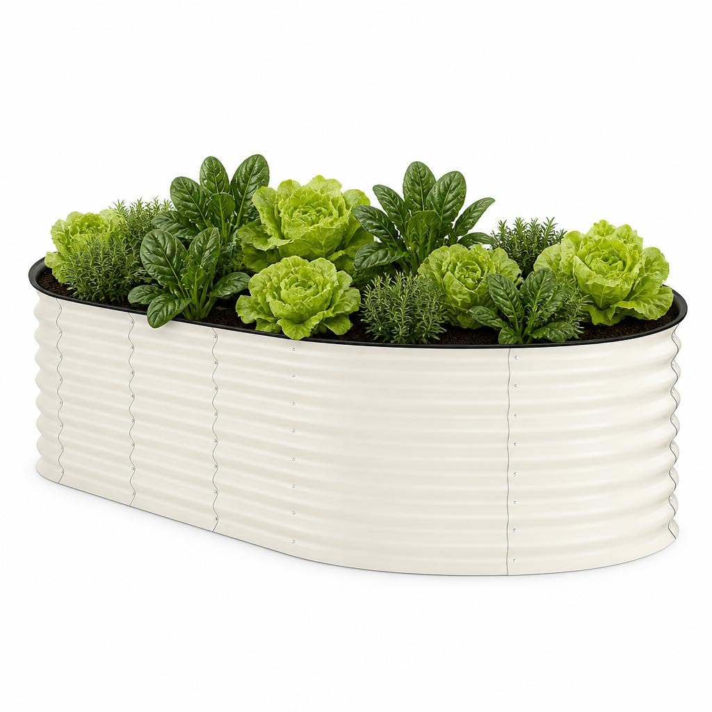 Garvee 8x4x2ft Galvanized Raised Garden Bed, Oval Outdoor Metal Planter Box