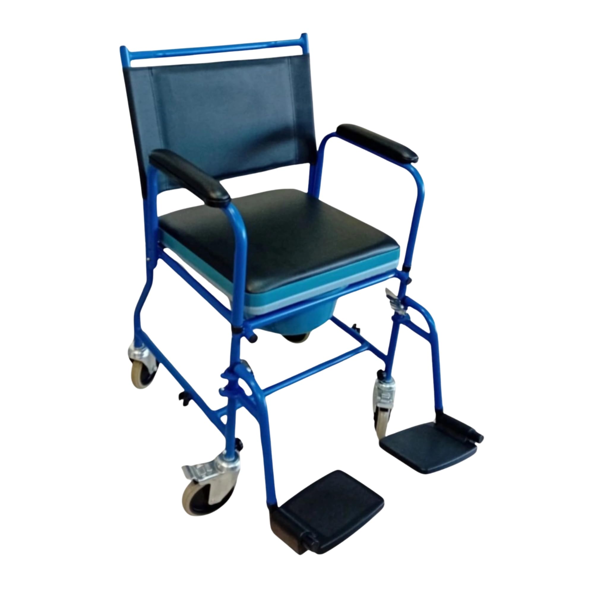 GERCARE Silla Ducha con Ruedas de Traslado con Cubeta. Silla WC Personas Mayores con Estructura de Acero Resistente. Silla Baño Adulto con Reposapies. Ideal para Baño, Traslado y Cuidado de Mayores