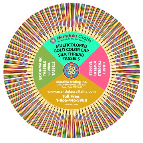 Image of Mandala Crafts Small Gold Tone Cap Multicolor Bookmark Tassels with Loops | 100 PC, Machine Washable, Polyester, Mini, for Crafts Jewelry Making Graduation Decorations Keychains Gift Tags & Ornaments