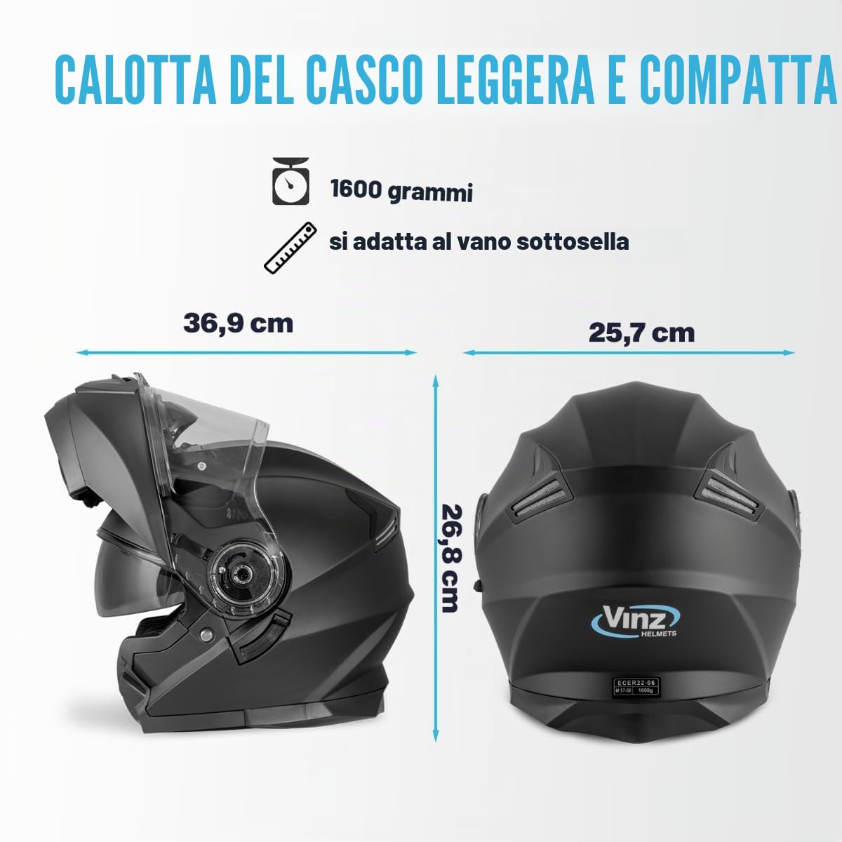 VINZ Santos Casco Modulare Moto & Scooter | Con Doppia Visiera | Certificato ECE 22.06 & PINLOCK preparato | Integrale Donna E Uomo | nelle taglie dalla XS-XXL