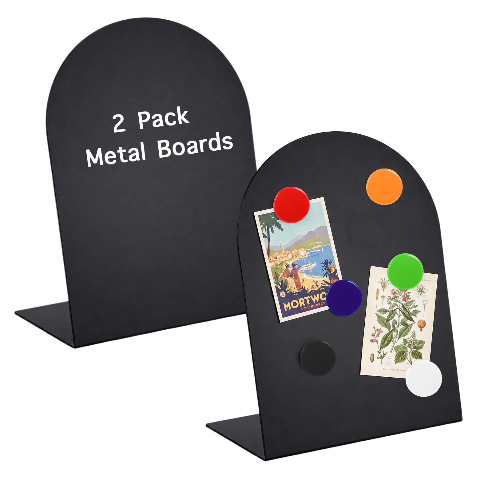 Marte Vanci Magnetic Bulletin Board, 2 Pack Black Metal Display Boards with 6 Magnets Desktop Memo Photo Note Display Easel Stand, Stable & Anti-Tipping, for Office Home Kitchen School