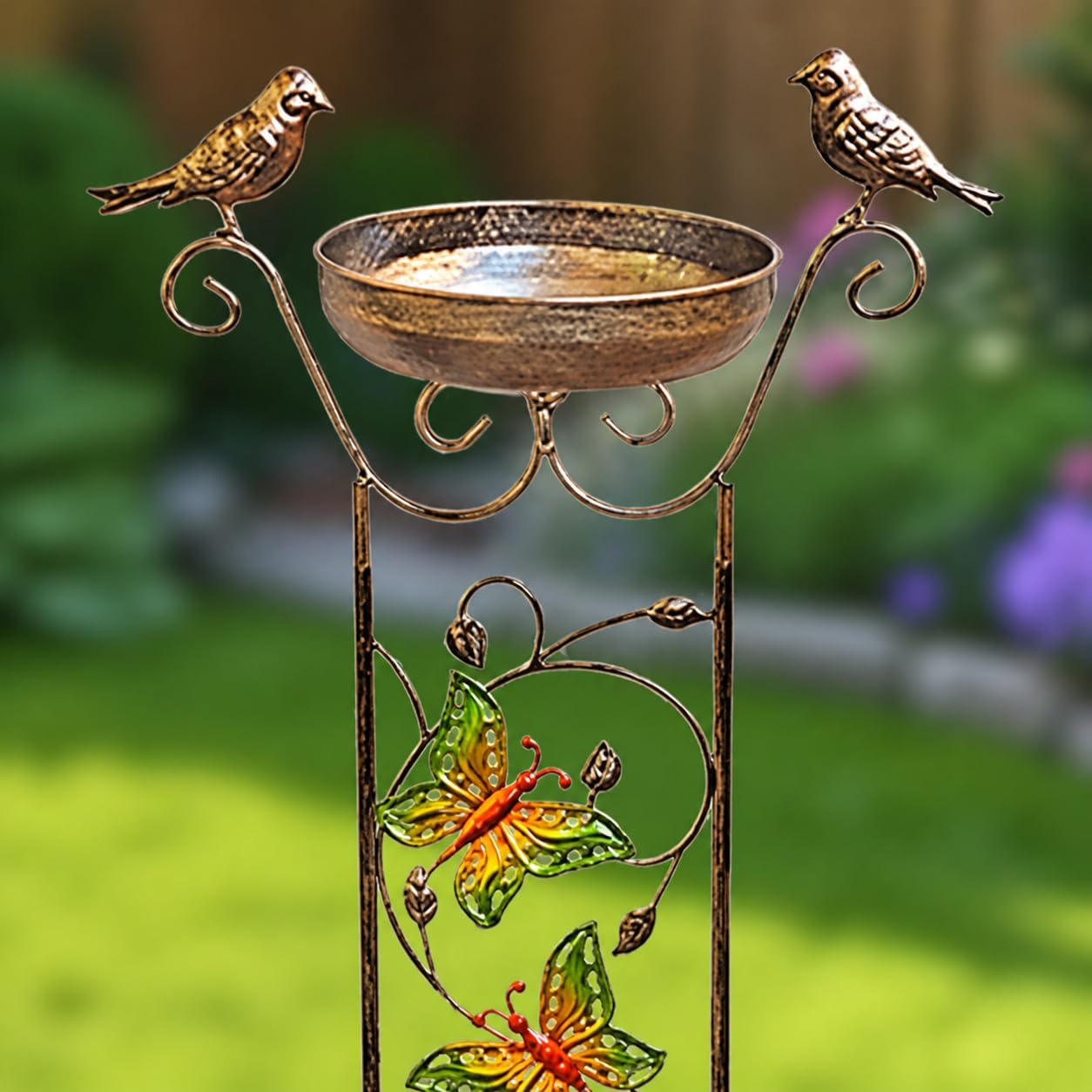 Comedero pájaros Exterior rústico, baño pájaros Metal, Soporte Hierro jardín, decoración terraza, Butterfly