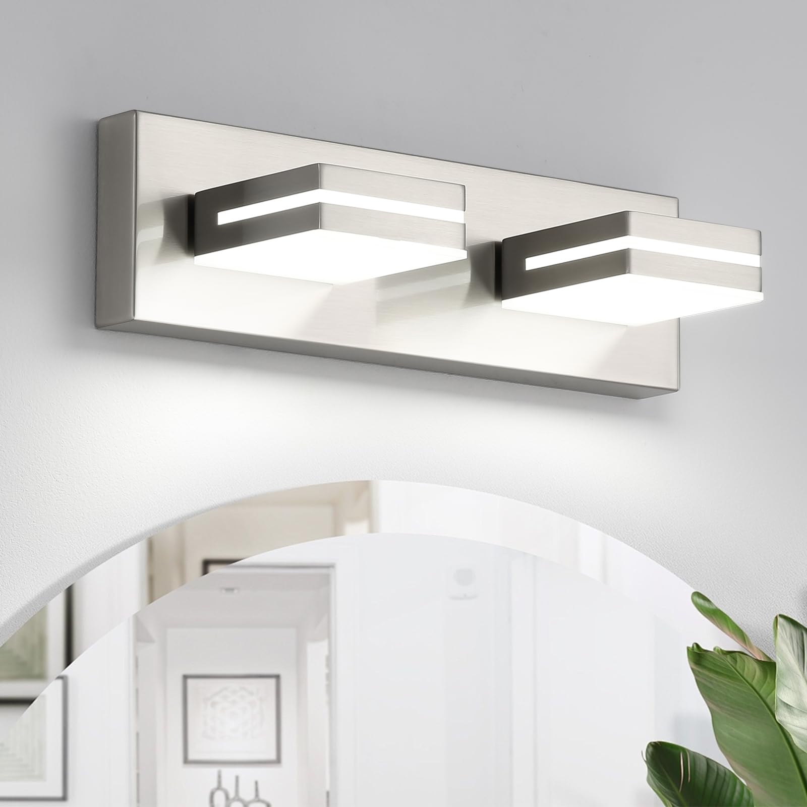 OKELI 2-Light Bathroom Vanity Light Fixture Brushed Nickel Modern Mirror Front Lamp for Bathroom Stairs Hallway Bedside Dimmable