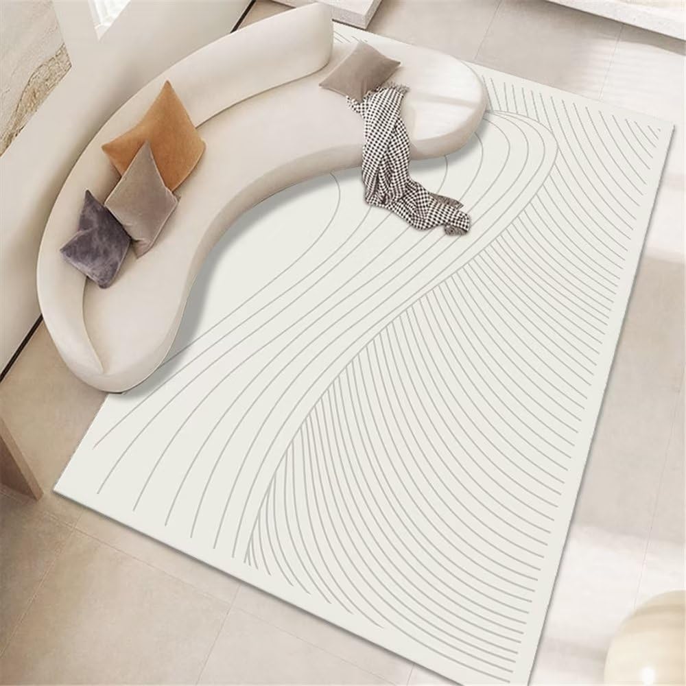 Tapis de chambre fille gris 120x160cm au motif minimaliste et fines rayures
