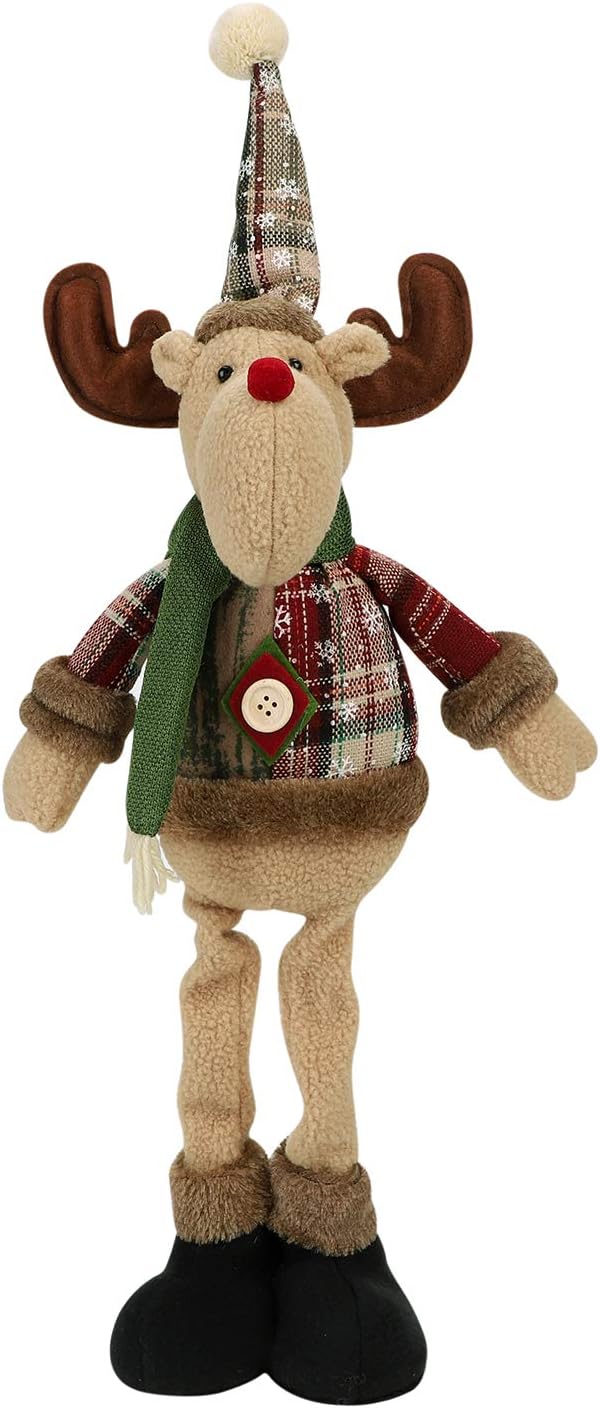 Christmas Standing Figures Santa Claus Reindeer Snowman Standing Plush Doll with Retractable Legs, Cute Long Legs Doll Ornaments Christmas Tree Table Fireplace Decorations
