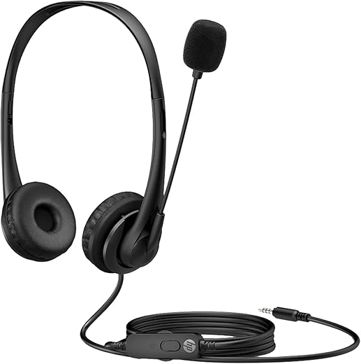 Hp Stereo 3.5Mm G2 Wired Over Ear Headphones with Vegan Leather Earcups, with Mic, Volume Control and Mute Button (428H6Aa, Black)