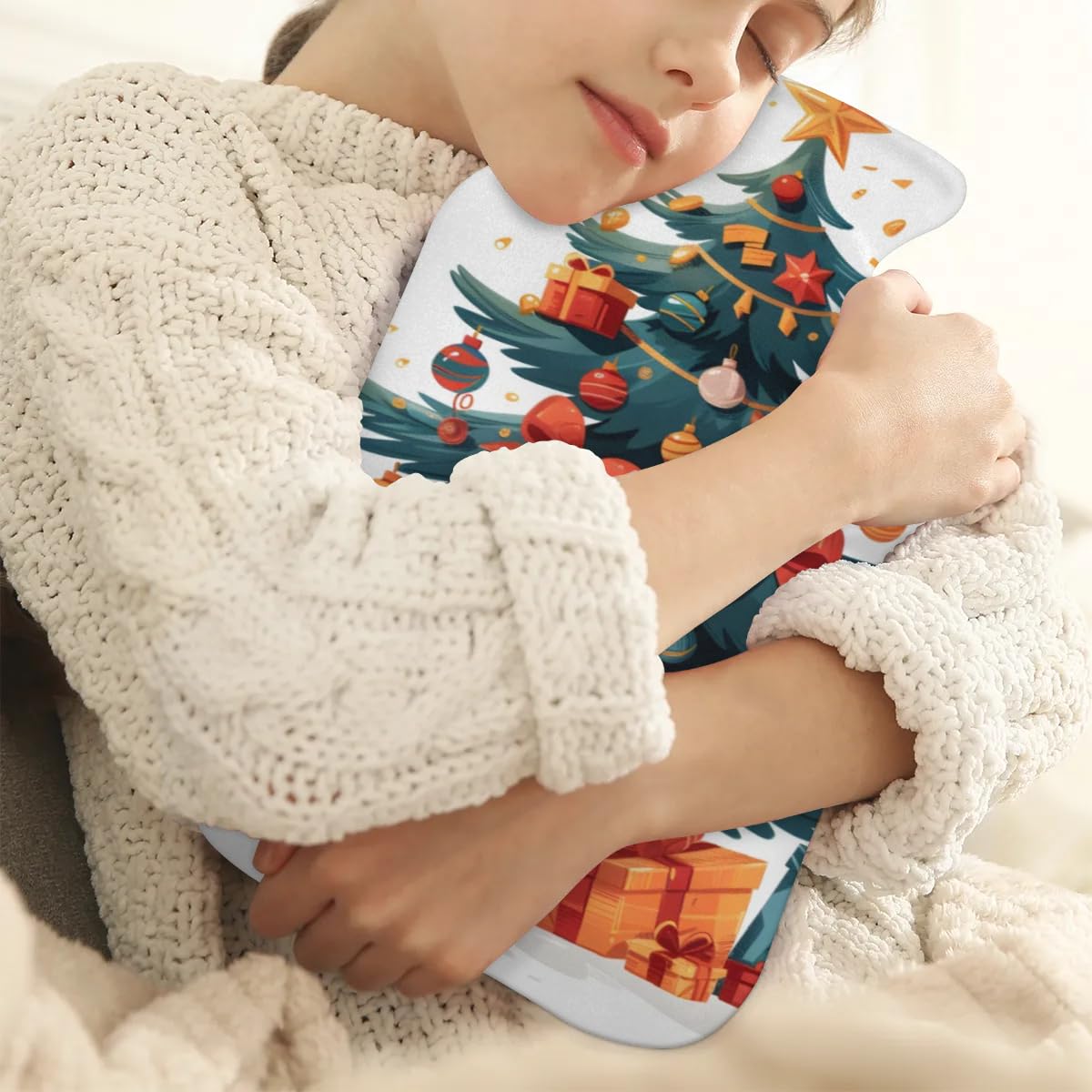 Hot Water Bottle with Soft Cover,2L Christmas Gift Hot Water Bag for Hot and Cold Compress, Hand Feet Warmer, Bright Tree Rubber Hot or Cold Water Bottle Halloween Christmas Decorations