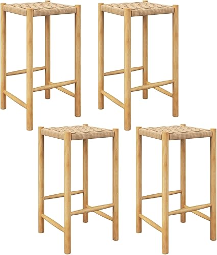 Miniatura 11 de Giantex Juego de 2 taburetes de madera, sillas bohemias sin espalda de 18 pulgadas de alto con patas de madera de goma, carga máxima de 330 libras,
