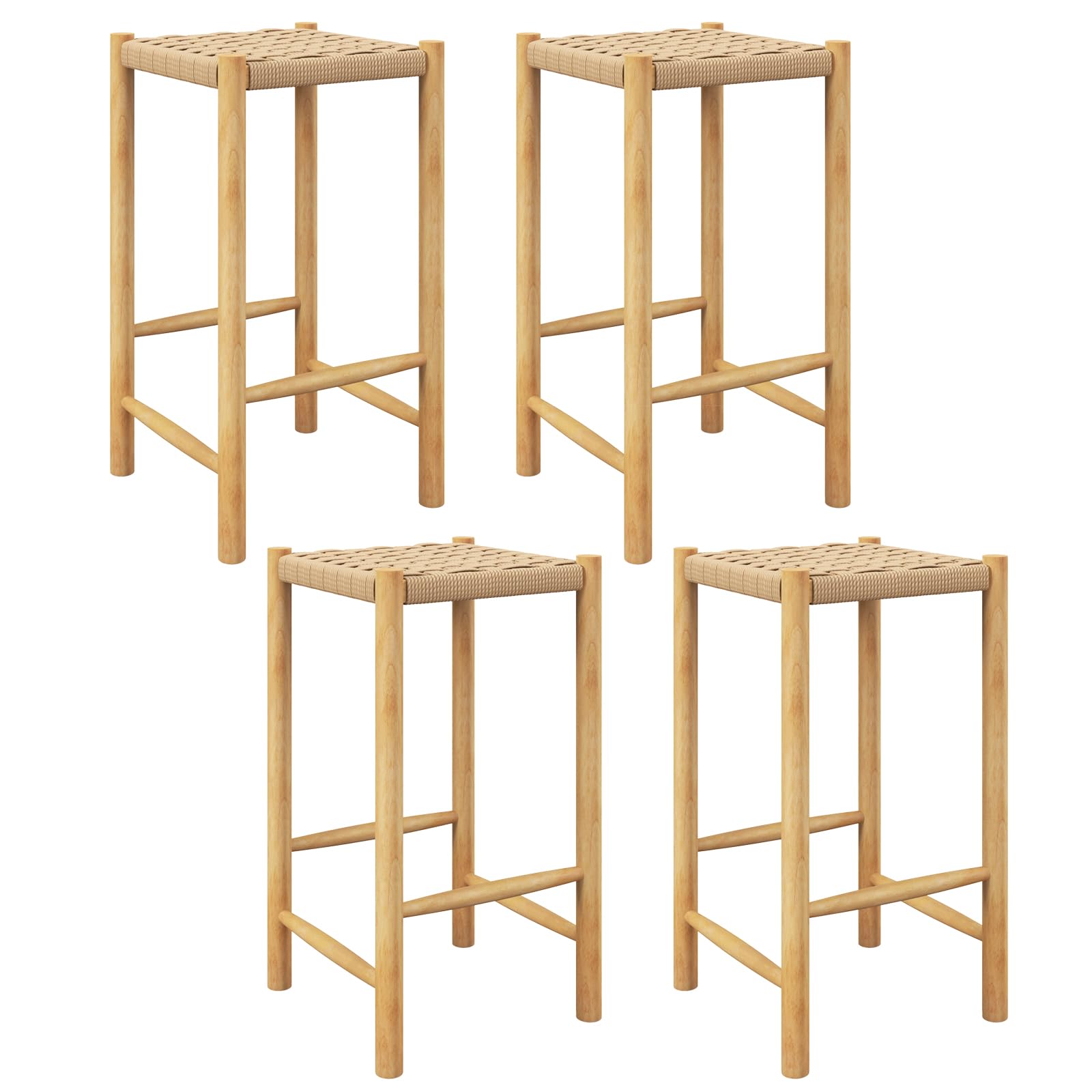 Giantex 26" Counter Height Wood Bar Stools Set of 4, Boho Rattan Barstools, Max Load 330 Lbs, Armless Saddle Kitchen Stools, Backless Wicker Bar