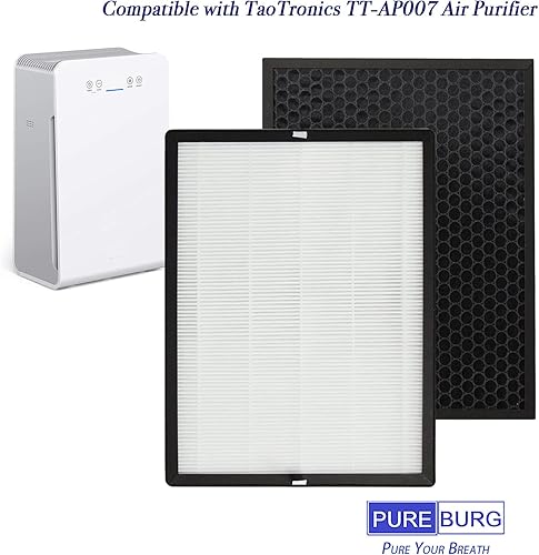 Miniatura 3 de PUREBURG Filtro de repuesto compatible con purificador de aire TaoTronics TT-AP007, 2 unidades de carbón activado HEPA H13 2 en 1 4 etapas de