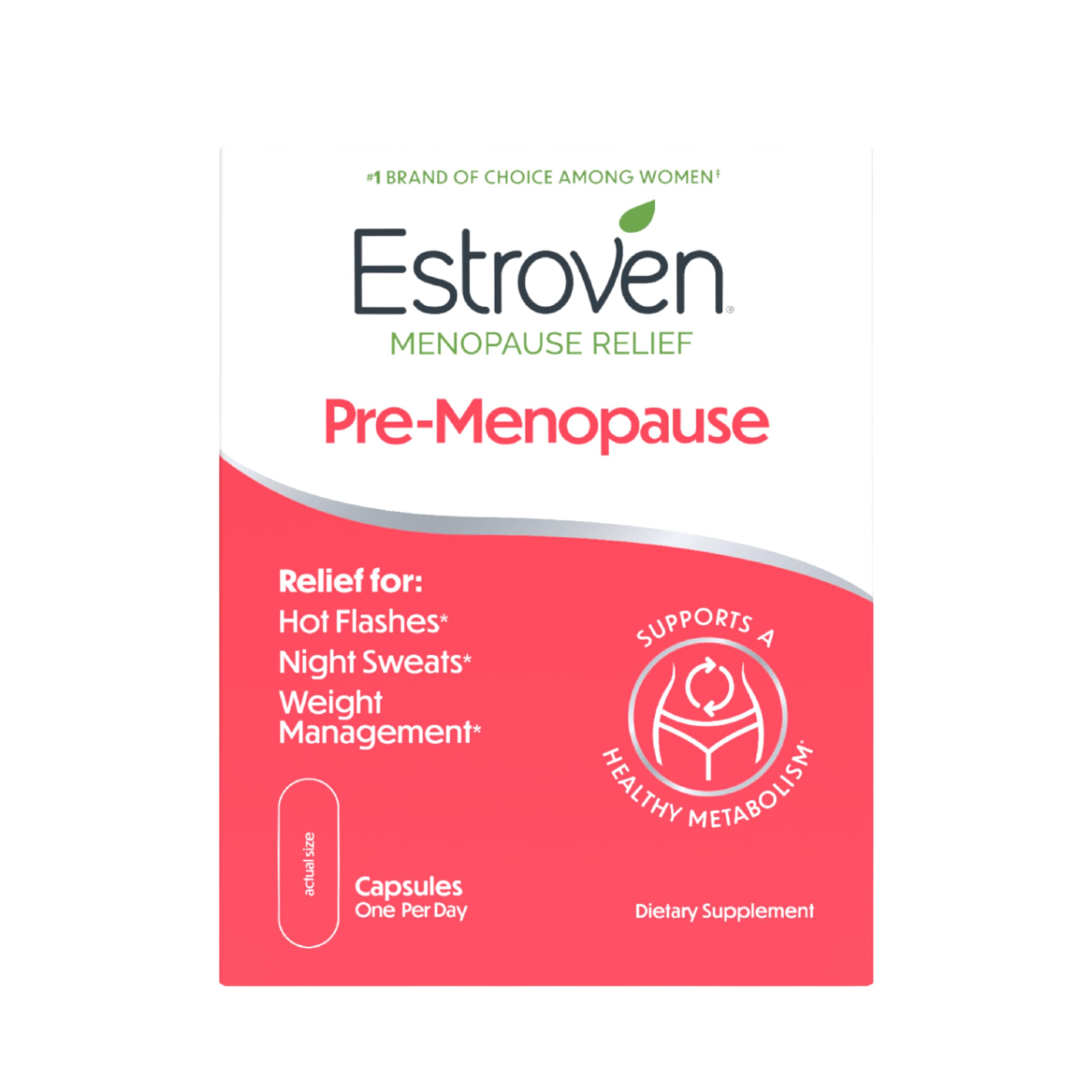 Estroven Pre-Menopause Relief, 30 Ct, Clinically Proven Ingredients, Provides Menopause Relief plus Night Sweats & Hot Flash Relief, Drug-Free or Estrogen Free