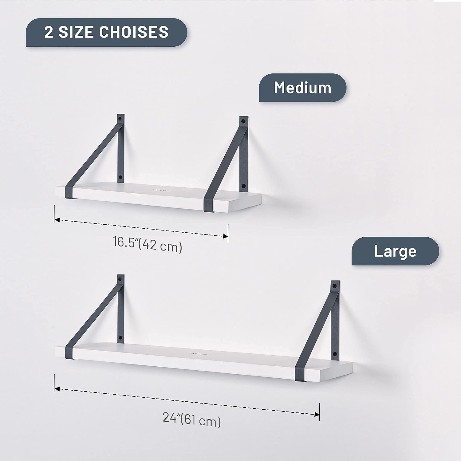 Labcosi 24 Inch White Floating Shelves for Living Room, Kitchen, Bedroom, Wall Mounted Organizer, Set of 2 Long Wood Wall Shelves for Display Modern Decor, Plant