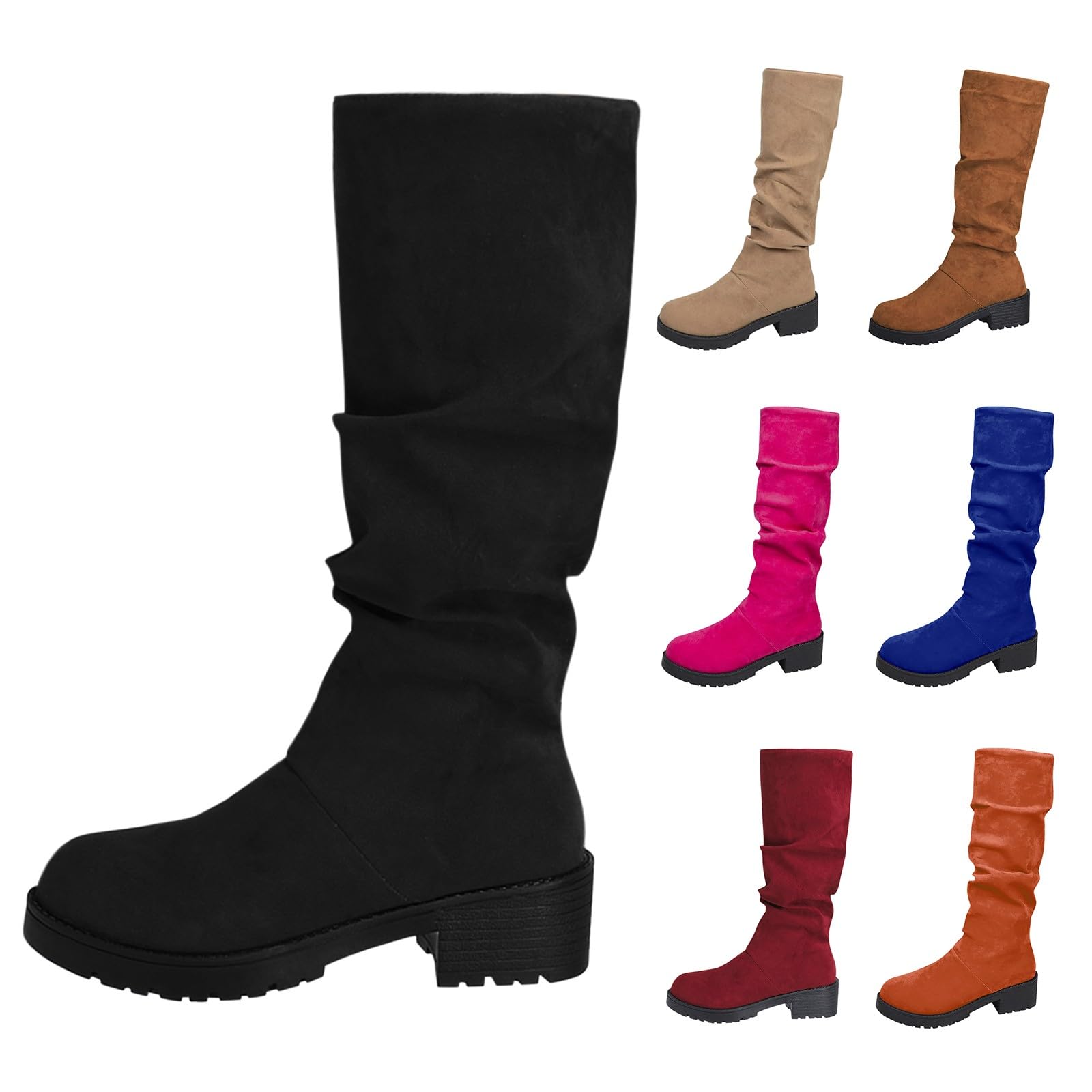 Generisch Kniehohe Stiefel Damen Blockabsatz Langschaftstiefel Rutschfest Hohe Schlupfstiefel Dicker Sohle Halbstiefel Runde Herbst Winter Schlupfschuhe Outdoorschuhe Winterstiefel Overknees Stiefel