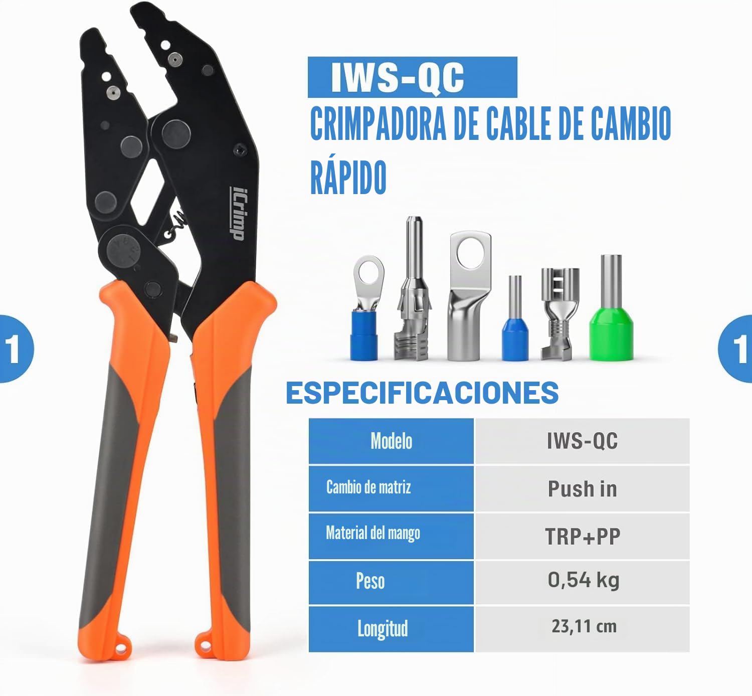 IWISS Juego de herramientas de crimpado rápido para aislamiento, encogimiento de calor, terminales no aisladas, terminales de cable de batería, conectores solares IWS4