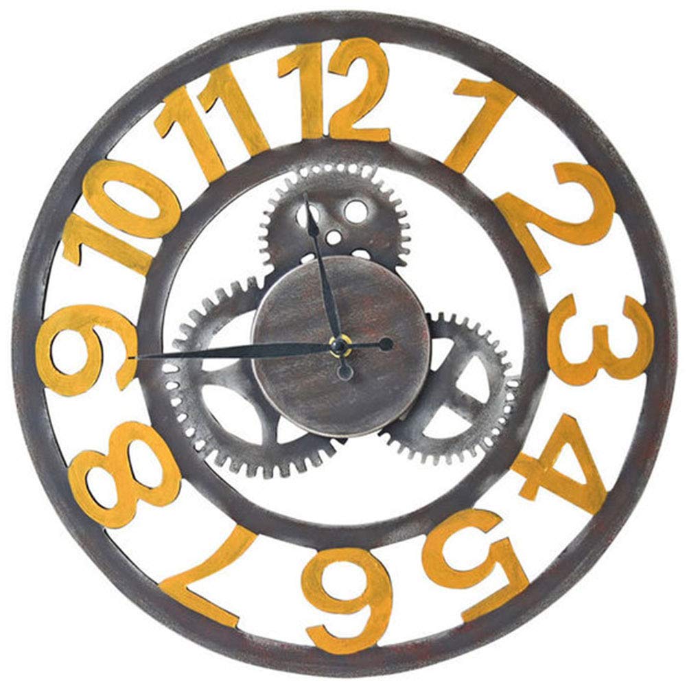 Orologio da parete a pendolo, silenzioso, con scheletro, quadrante aperto, analogico, numeri arabi, orologio da parete meccanico rotondo in MDF 40x40 cm