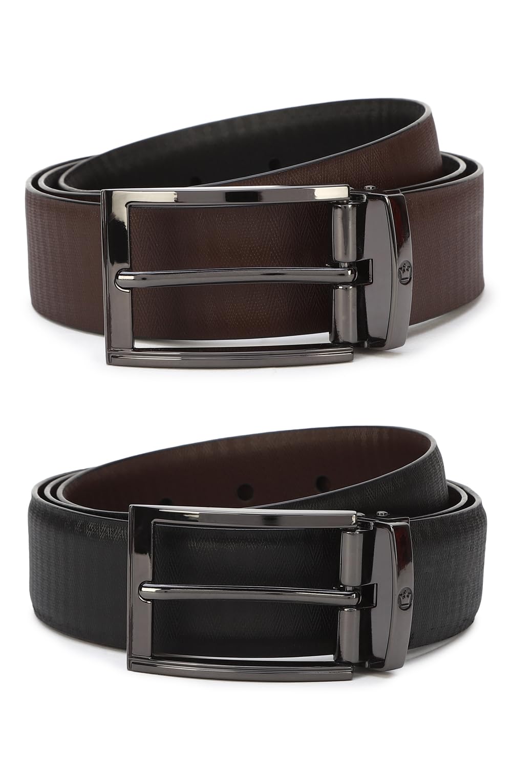 louis philippe Men Textured Reversible Formal Italian Leather with Shiny Gun Metal Buckle Belt-picture-33