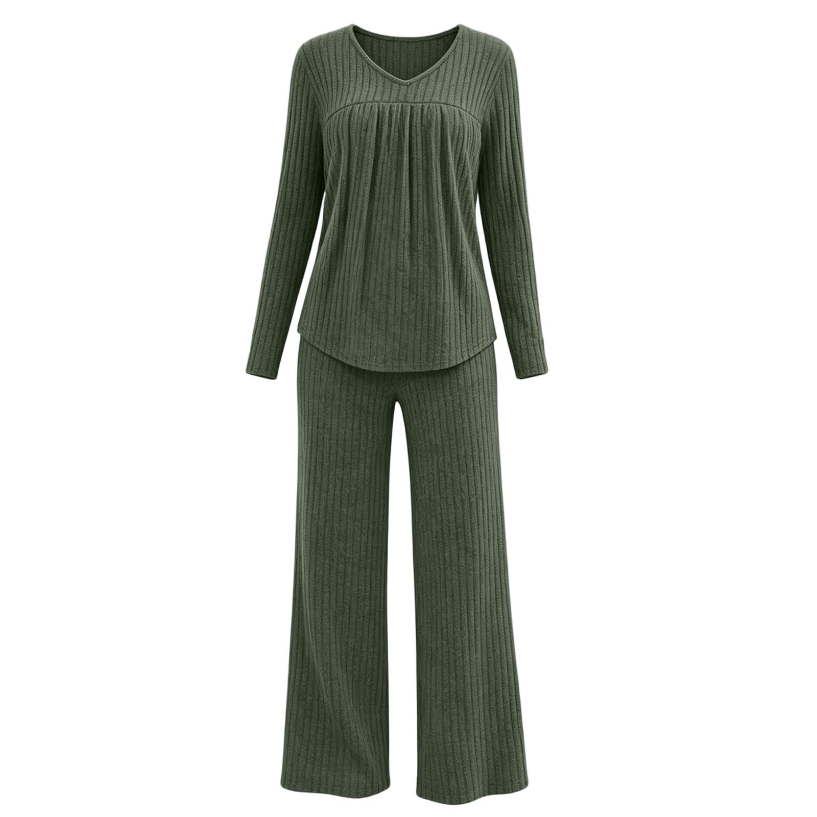 LUCKME Conjunto Punto Mujer 2 Piezas Jersey Manga Larga y Pantalones Anchos