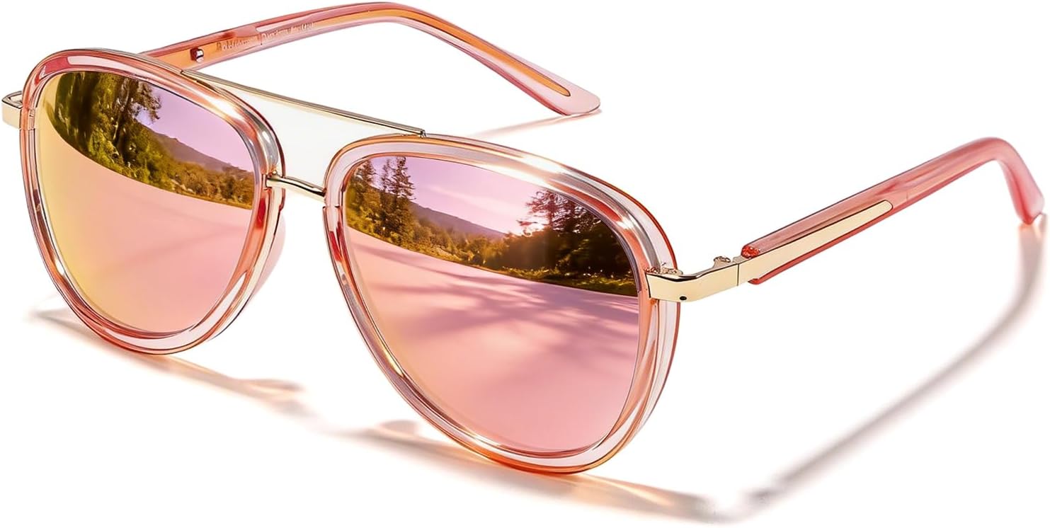 TJUTR Tangle‑Free Aviator Sunglasses for Women & Men, No-Snag TR90 Frame Polarized UV400 Protection Shades for Driving TS2610