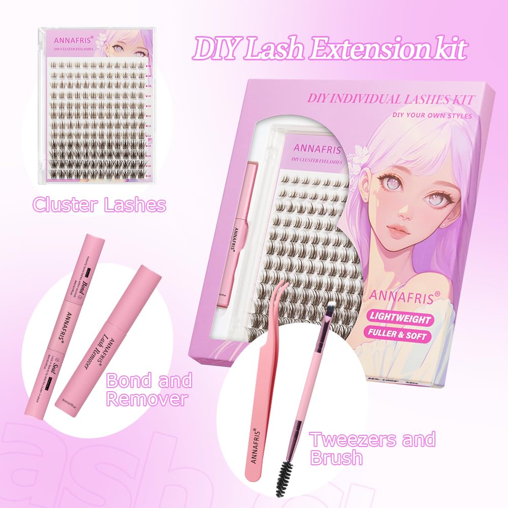 ANNAFRIS Ciglia Finte Ciuffetti Kit DIY Extension Ciglia Naturali Cluster Lashes con Pinze e Colla(BN,FD30)