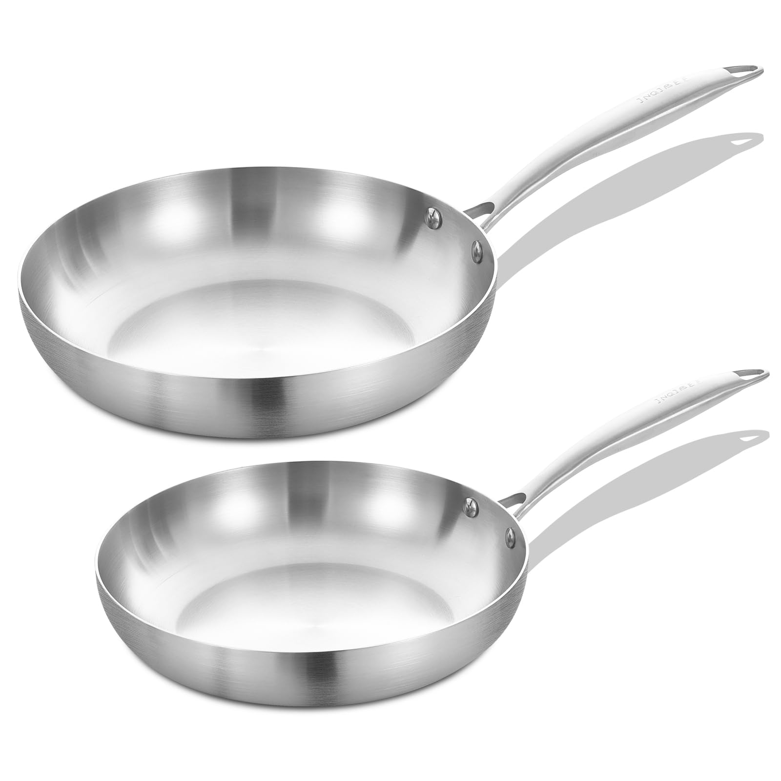Inqibee 24-26 CM Tri-Ply Stainless Steel Frying Pans,Skillets,Induction Cooking Pan Set,Heavy Duty and Oven Safe,Even Heating