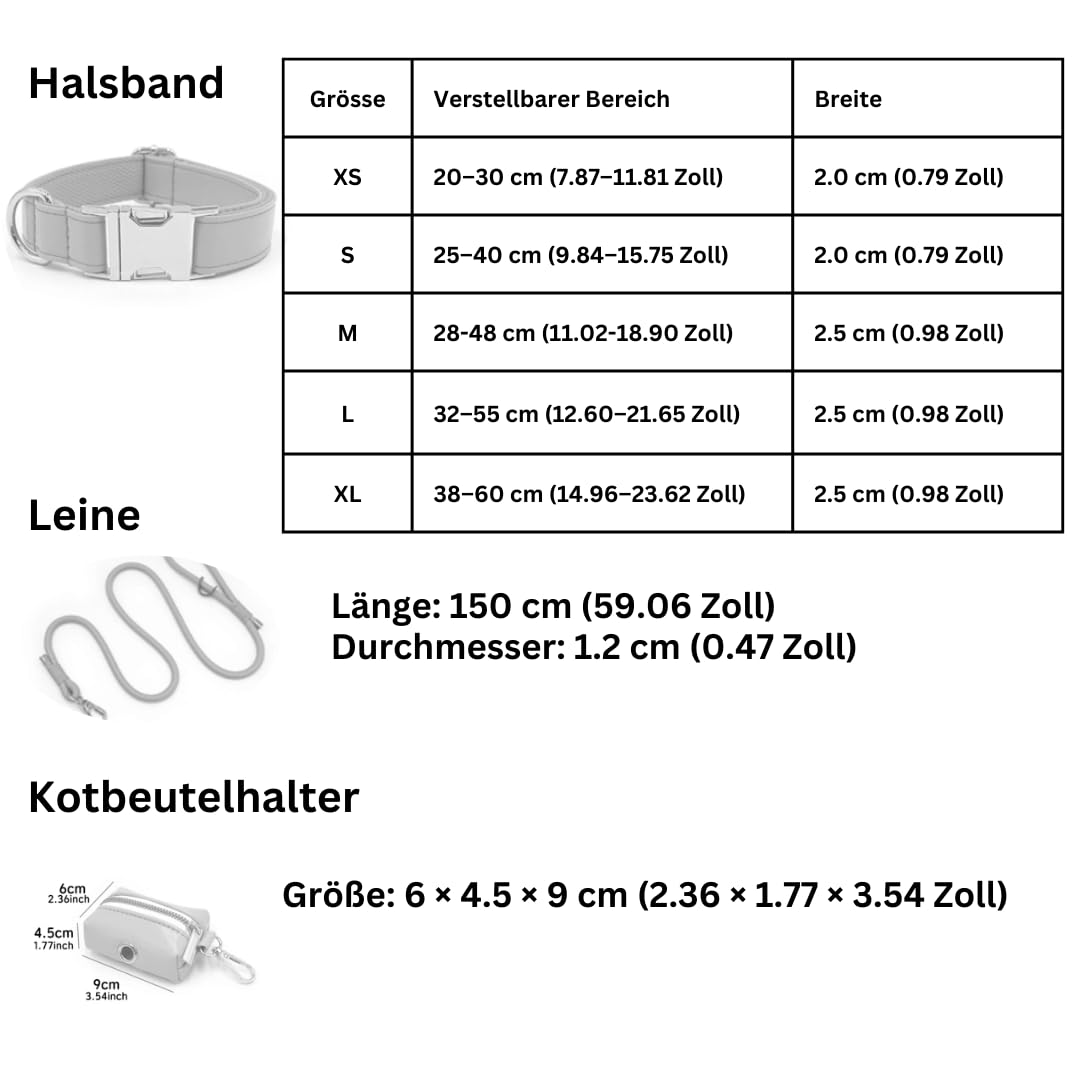 MVM Hundeleine Halsband Kotbeutel Set – Verstellbares Samt-Halsband mit 1,5 m Leine & Kotbeutelhalter – Robustes Hundezubehör für kleine & große Hunde – Grösse XS