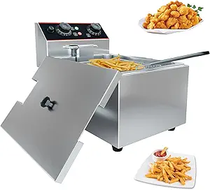 GarveeHome Commercial Deep Fryer with Basket, 11.55 QT/11 L Stainless Steel Electric Countertop Fryer with Temperature Control for Restaurant and Home Use,1500 W
