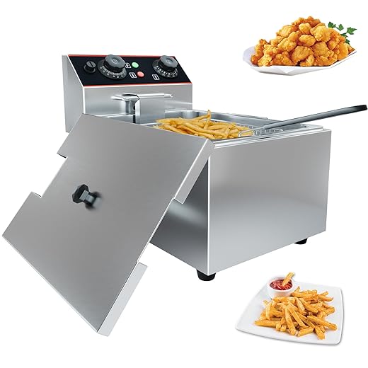 Commercial Deep Fryer with Basket, 12L Electricity Countertop Fryer Stainless Steel, 1800W Professional Food Fryer with Thermostat for Restaurant & Home, Large Capacity 12.7QT Oil Fryer, 120V