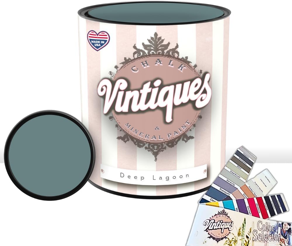 Chalk & Mineral Paint, Deep Lagoon, 32oz - Matte Finish- Easy Application for DIY Projects - Furniture, Wood, Metal, Home Decor and More - includes color card