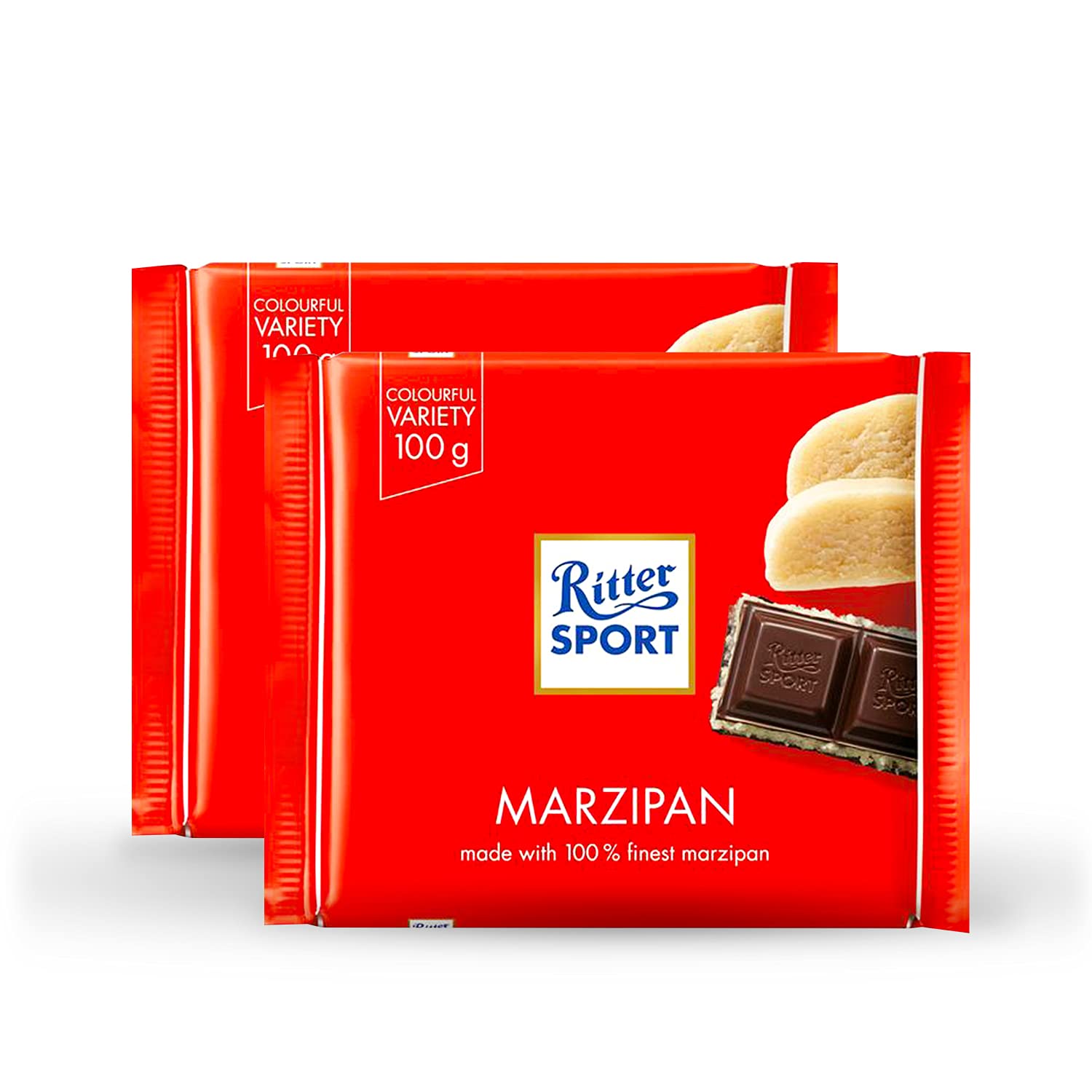 Ritter Sport Marzipan Dark Chocolate 100g (Pack of 2) Ritter Sport Chocolates in colorful variety, product of Germany, dark chocolate with marzipan filling || share with friends and family