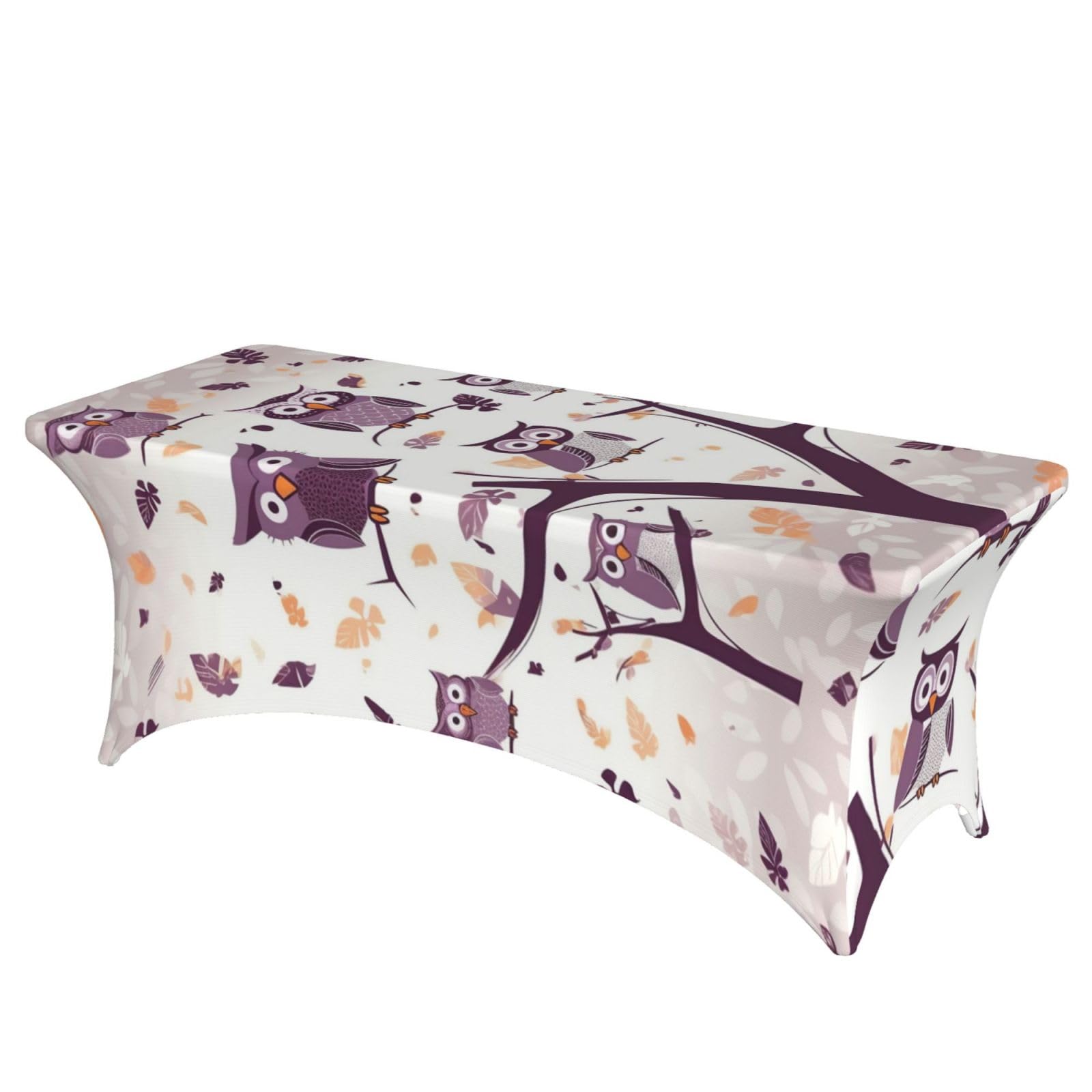 DWVTSLH 6FT Spandex Table Covers for Rectangle Tables, Wrinkle Resistant Stretch Tablecloths, Ultimate Fitted Owl Tree Branches Table Cloth for Party, Wedding, Banquet