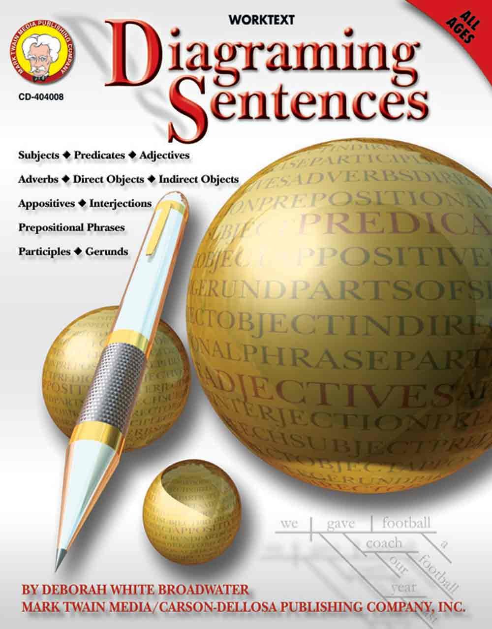 Mark Twain Diagraming Sentences Workbook, Writing Book With Parts of Speech, Prepositional Phrases, Handwriting Practice, Classroom or Homeschool Curriculum
