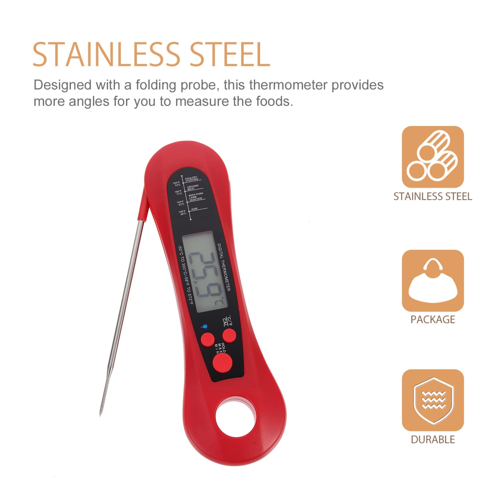 COLLBATH Digital Thermometer with Folding Probe and Kitchen Food Thermometer for Cooking Meat and Grilling for Convenient Food