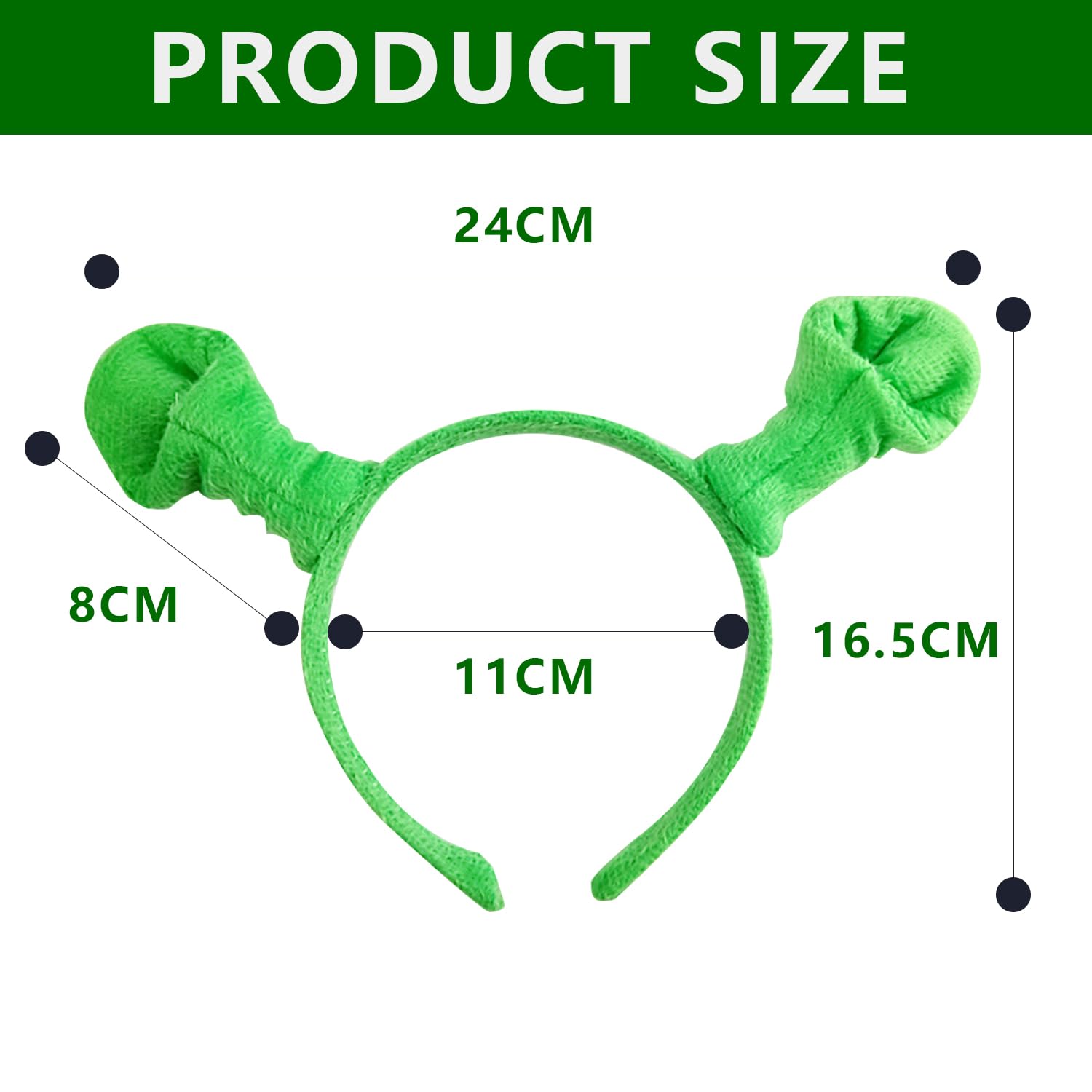 Lezevn Green Monster Headband with Ears Green Ear Headband for Halloween Christmas Party, 20 x 21 cm - Image 2