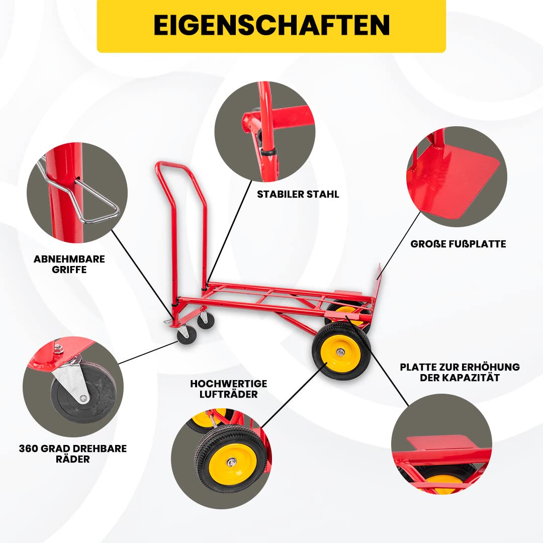 STREND PRO Sackkarre Klappbar 2 in 1 | 350 kg Trolley | Plattformwagen & Handwagen mit Rädern | Transportwagen Klappbar Ideal für Transporte und Einfache Lagerung | Handwagen | Sack Truck